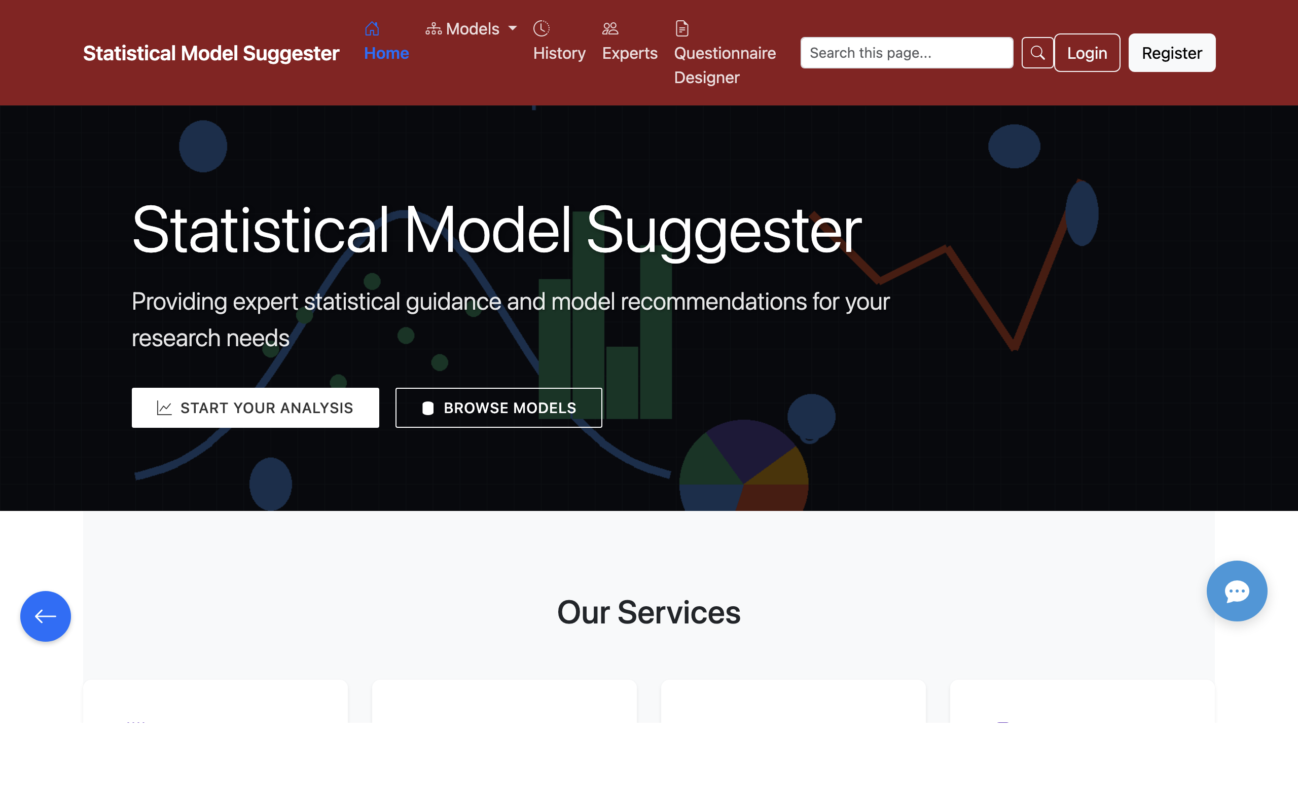 Statistical Model Suggester application homepage
